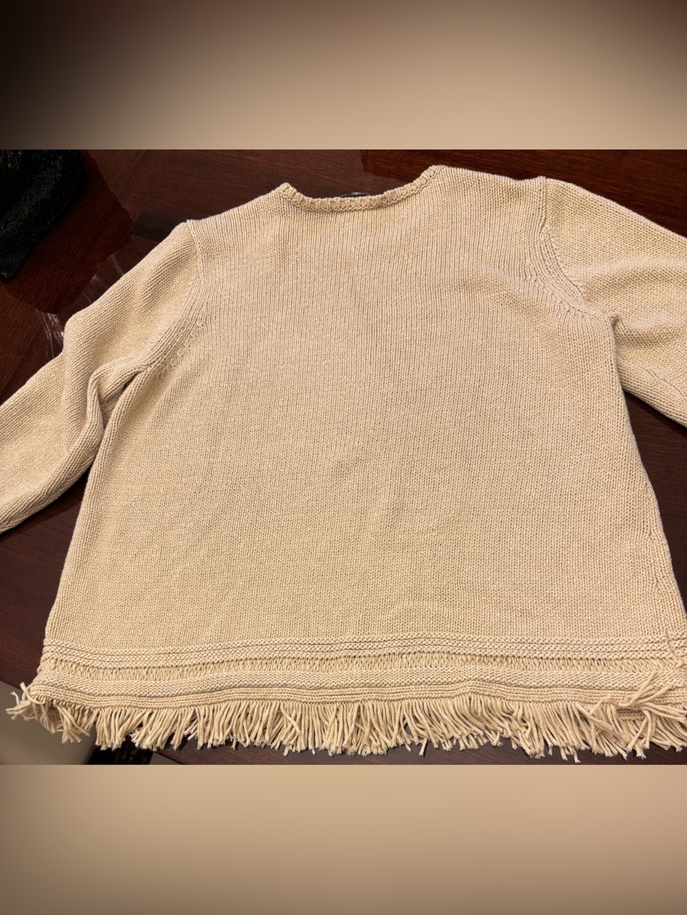 Elliott Lauren’s Women’s Cream Fringe Hem Knit Sweater